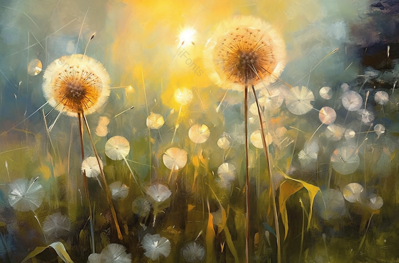 天气晴朗阳光照射在绿色的草地蒲公英种子特写背景插画,插画/手绘图,插画/手绘图库,插画/手绘图下载,插画/手绘